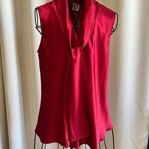 Red Satin Sleeveless Blouse
